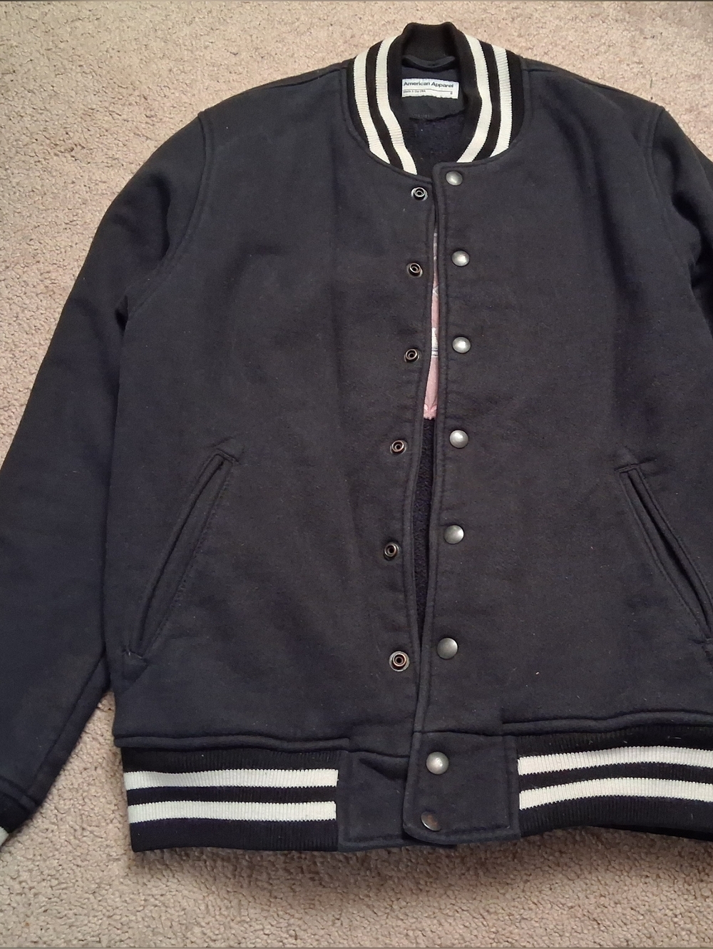American Apparel Vintage Black Varsity Bomber Jacket Size Small